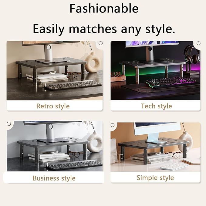 Monitor Stand Riser for Desk, 3 Height Adjustable (3.9/4.7/5.5 Inch) Heavy Duty Carbon Steel + PE Computer Stand, Ergonomic Laptop Riser, For PC Printer Dual Screens ??14.6 x 9.1 Inch White