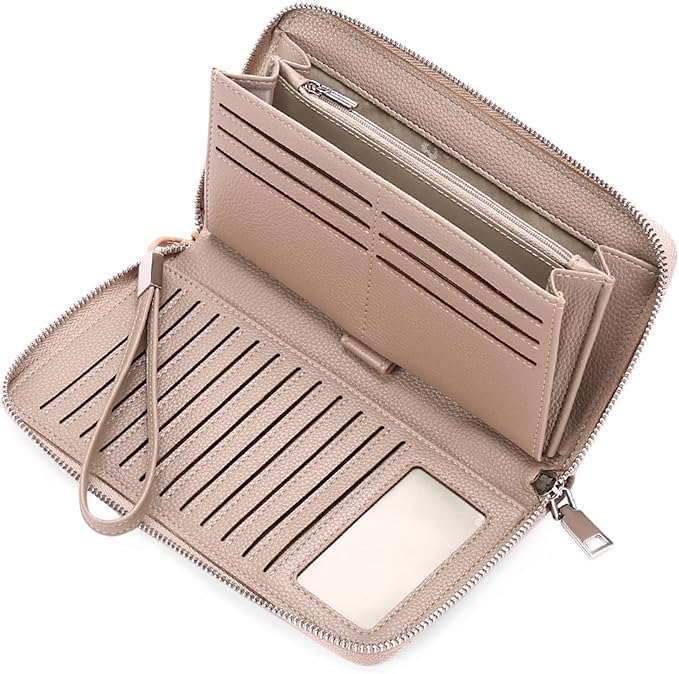 GOIACII Womens Wallet RFID Blocking Leather Zip Around Wallet Large Capacity Long Purse Credit Card Clutch Wristlet | RFID Blocking, Zip Around, Large Capacity, Long, Credit Card, Clutch
