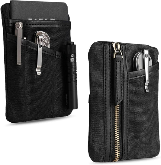 Sayram SP6 EDC Pouch, Waxed Canvas Compact Pocket Organizer, EDC Pocket Pouch for Men, Zippered Pocket Pouch, Mini EDC Organizer for Everyday Carry, Multitool Organizer Pouch (Oil Wax Black)