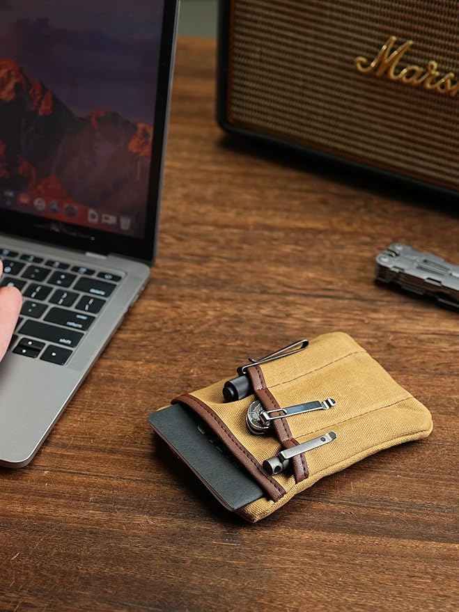 SP4 Waxed Canvas Compact EDC Pocket Organizer, Zippered Pocket Pouch for Men, Mini EDC Organizer for Change, Notebook, Tactical Pen, Flashlight