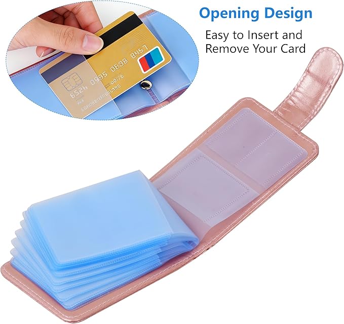 Wisdompro Credit Card Holder, Slim Leather RFID Blocking Wallet Debit Card Protector Organizer Case (Build in 20 Card Slot & 6 Small Cells for Memory Cards)-Horizontal Rose Gold