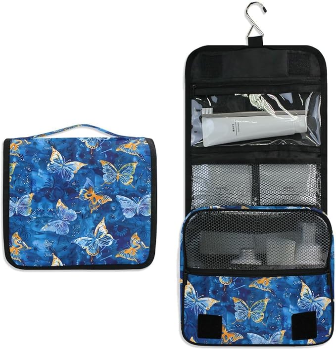 Hanging Travel Toiletry Bag Butterflies Dye Navy Kit Makeup Case Cosmetics Organizer for Men Women