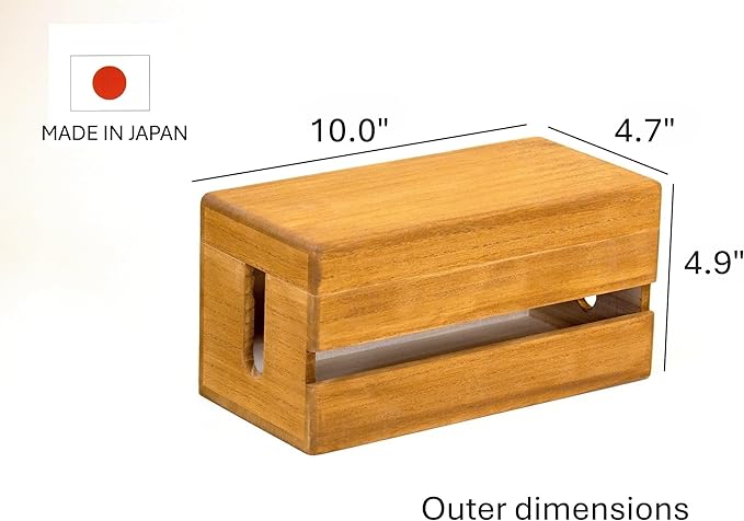 Masuda Paulownia Wood Cable Management Box – Handmade Wooden Cord Organizer for Power Strips, Routers, Chargers – Eco-Friendly Desktop Cable Storage – Made in Japan (Brown, Small)