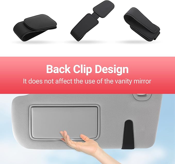 KanSmart Sunglass Holder for Car Sun Visor, Magnetic Sunglasses Clip, Leather Glasses Eyeglass Holder and Ticket Card Clip, Auto Interior Accessories Universal for Car SUV Truck Pickup -Black
