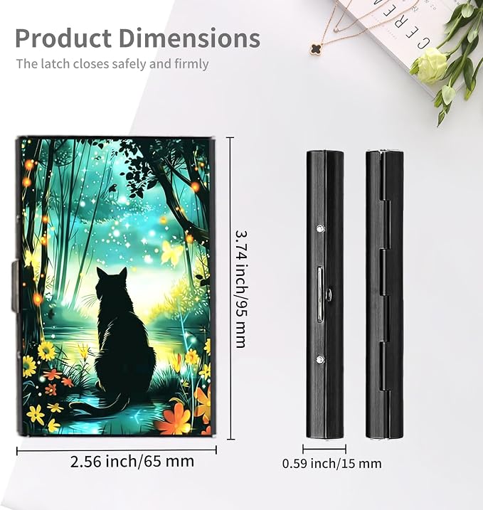 RFID Metal Wallet Credit Cards Holder Slim Mini Business Card Holder Metal ID Case Gift for Men Women,Black Cat Forest