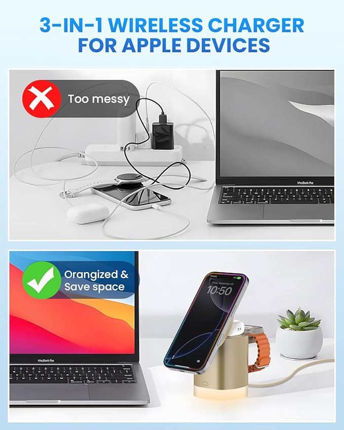 Traveler Charging Station for Mag-Safe iPhone: JoyGeek 3 in 1 Foldable Wireless Charger Stand for iPhone 16 15 14 13 12 Pro Max Plus - Apple Watch 10 9 8 7 6 5 4 SE - AirPods Pro 2/3/4