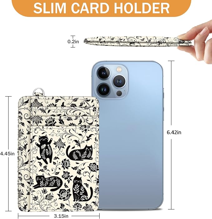 Yonlevres Card Holder Small Wallet Women, Black Cat Flowers RFID Blocking Slim Cute Credit Card Wallet, Front Pocket Travel Thin ID Window PU Leather Mini Organizer Case Purse Gifts Woman Girls Ladies