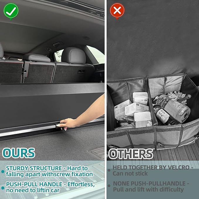 Car Trunk Organizer with LED Light, SUV Organizer Trunk Storage, Leather Callapsible Storage Box, Waterproof Car Organizers and Storage Powered by 4 AA Batteries(Batteries Not Included)