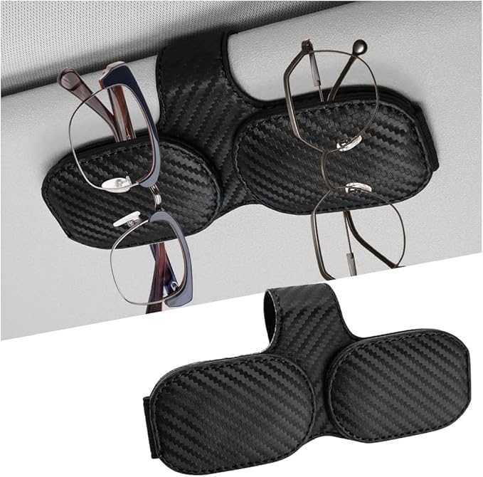 Sunglasses Holders for Car Visor, Magnetic Leather Vehicle Glasses Hanger with 2 Clips, Auto Interior Eyeglass Mount Organizer Accessories, Universal Fit (Carbon Fiber)