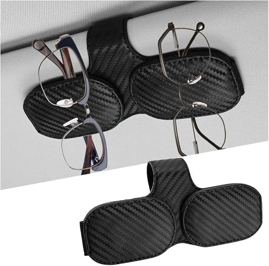 Sunglasses Holders for Car Visor, Magnetic Leather Vehicle Glasses Hanger with 2 Clips, Auto Interior Eyeglass Mount Organizer Accessories, Universal Fit (Carbon Fiber)