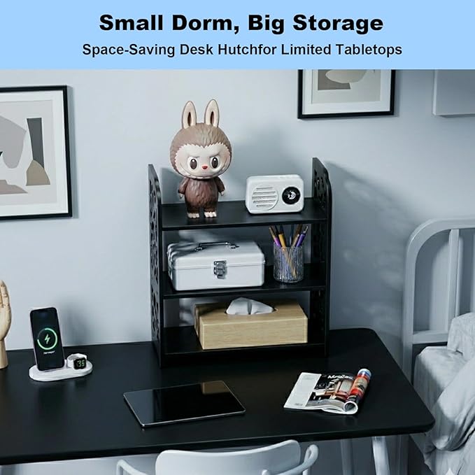 YGYQZ Desk Shelves Desktop Orgnizer Shelf-Black Office Organization for Top of Adjustable Desk Organizers and Corner Bookshelf Table Top Shelving Small Hutch Decorations for Women Office