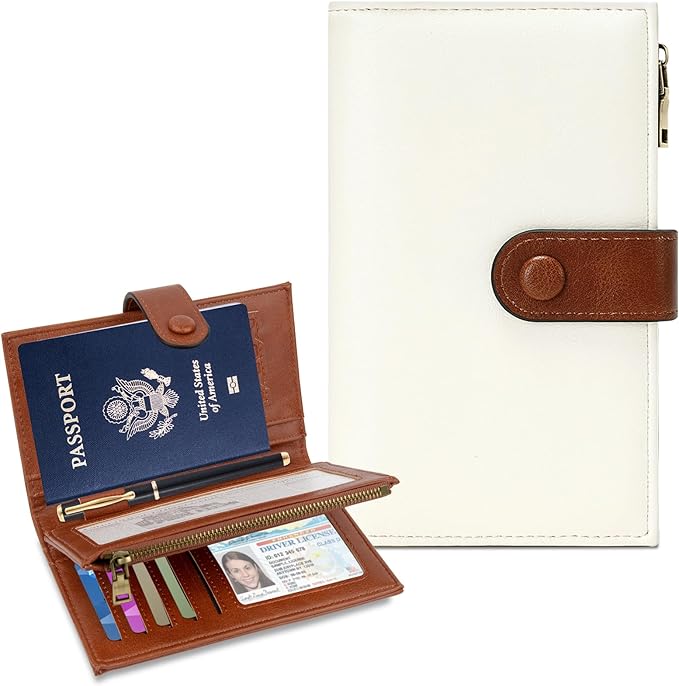 BKNOOU RFID Passport Holder Travel Wallet for Women/Men, Compact Travel Passport Wallet with Card Holders SIM Slots,Zippered Coin Pocket and Cash Slot, PU Leather Passport Holder for Travel Essentials