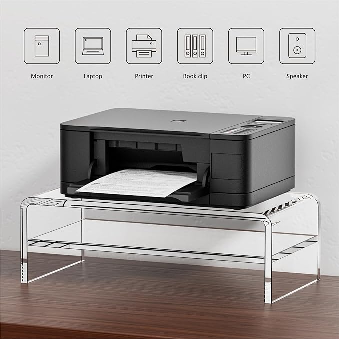 Egchi Acrylic Monitor Stand, 2 Tiers Clear Monitor Riser Computer Stand for Office, Home, Office, 5.12 Inches Hight PC Desk Stand for Keyboard Storage, Premium Platform for Laptop Printer TV Screen