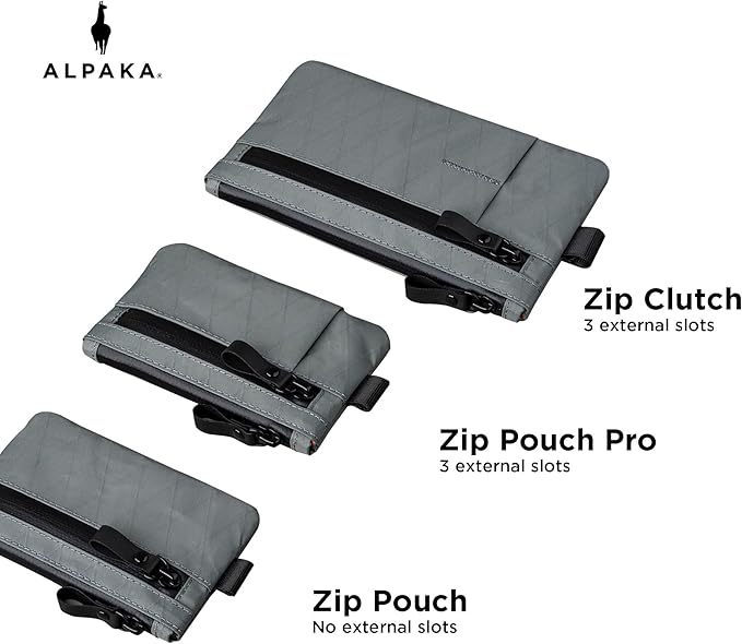 ALPAKA Zip Pouch Slate Grey X-Pac X21 - RFID-Blocking Small Cash and Card Zip Wallet with Carbon Neutral, Weatherproof Fabrics, EDC Pouch for Men Travel