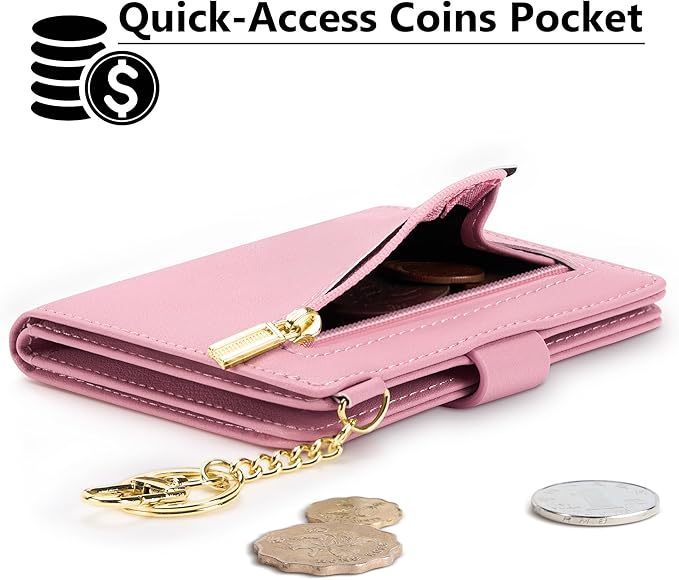 Airkit Small Wallets Woman RFID Blocking Leather Credit Card Holder - with ID Window - Card Wallets for Women - with Zipper Coin Purse - Keychain Wallet