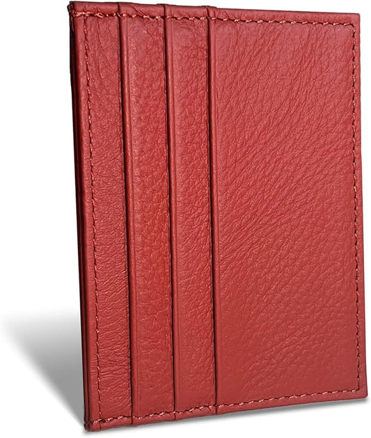 WOXVM Credit Card Holder Wallet RFID Blocking Slim Credit Card Cases Holder Premium Leather Minimalist Front Pocket Small Wallet with 6 Card Slots and 1 Pockets for Men Women (Red)
