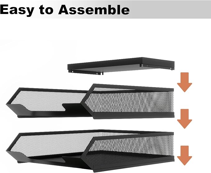 Natwind 2-Tier Stackable Metal Mesh Paper Organizer with Sliding Tray,Black | Desk Organizer for Office Supplies, Letter Tray For Desktop,File Holder For Home School Classroom Organization