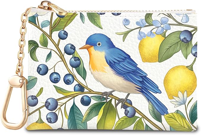 Hummingbird Keychain Coin Purse for Women, Small PU Leather Change Pouch, Zipper Little Bird Tiny Travel Wallet for Girls, Cute Kawaii Zip Pocket Coin Holder with Key Ring