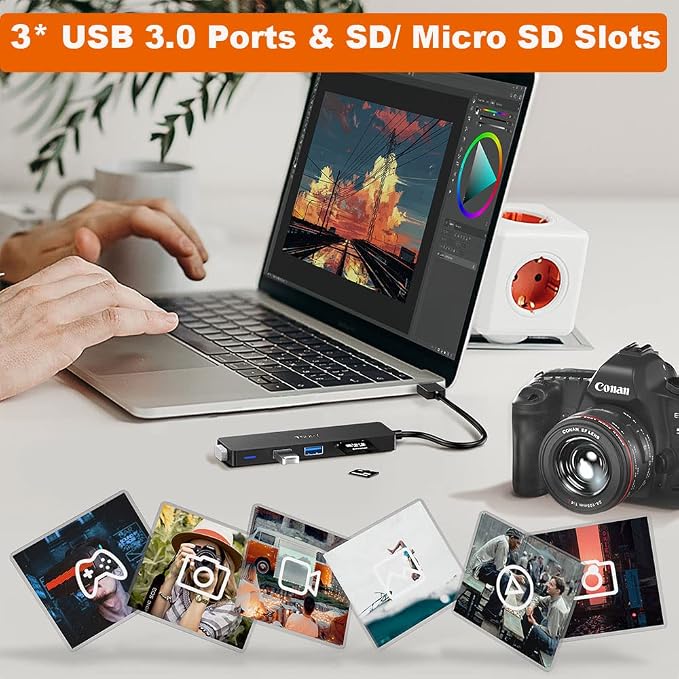 USB Hub 3.0, TSUPY 5 in 1 Multiport Adapter USB 3.0 Hub with SD Micro SD Card Reader, 3 USB 3.0 Ports Compatible for Laptop, MacBook, PC, Printer,Surface Pro, USB Flash Drives