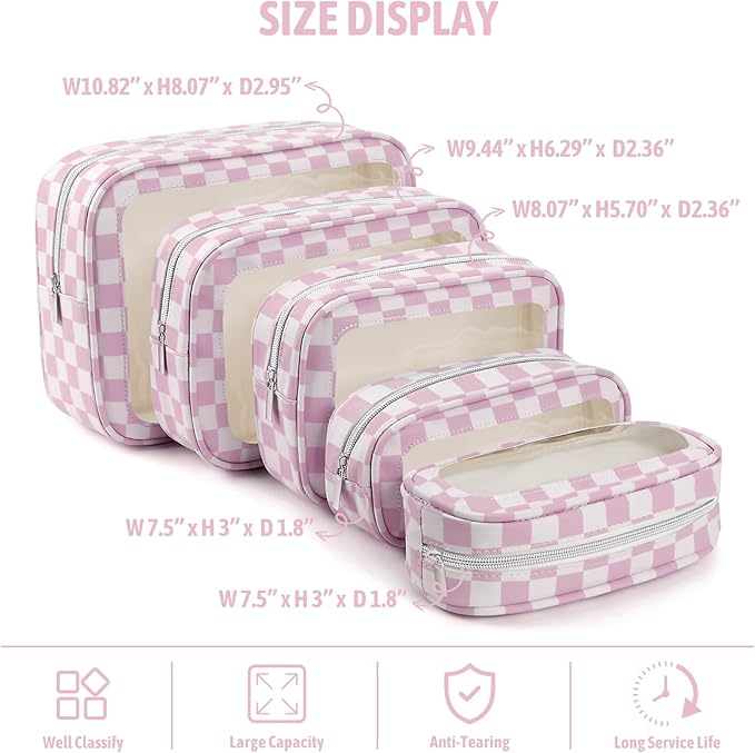 YOPCDJ 5PCS Diaper Bag Organizer Pouch Set,TSA Approved Toiletry Bag, Waterproof TPU Makeup Bag Set, Travel Organizer Bags for Women and Kids