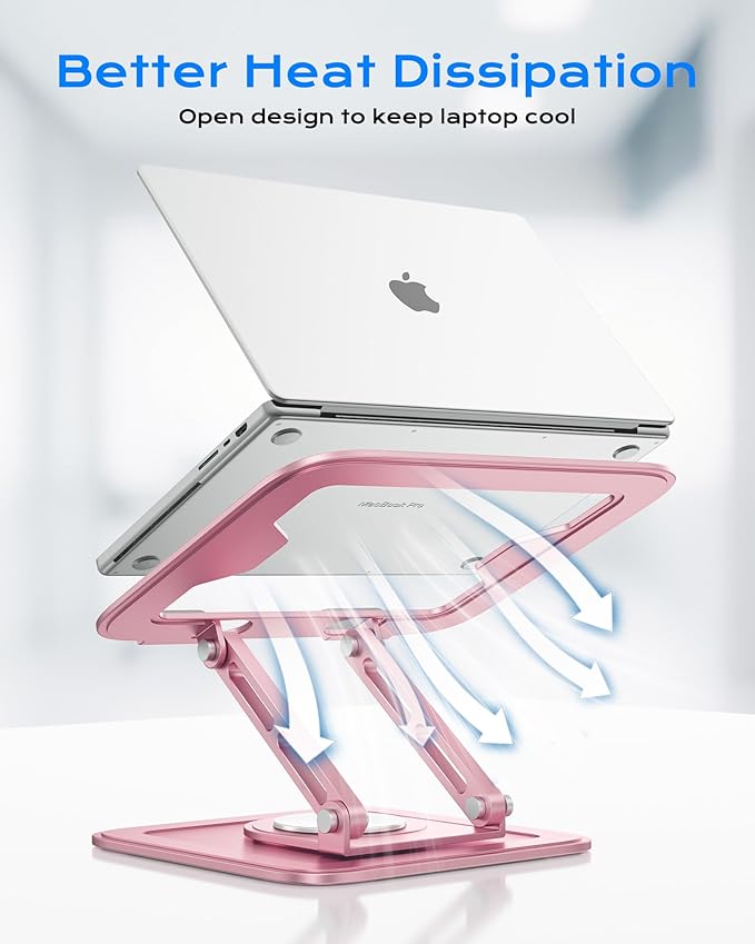 LOXP Adjustable Laptop Stand, Computer Stand with 360 Rotating Base, Ergonomic Laptop Riser Mount for Desk Foldable Protable Computer Desk Fits with MacBook Pro Air (10-16") - Pink