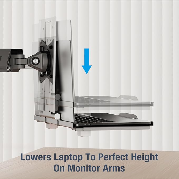 AVLT Adjustable Laptop Tray with Support for 120mm Fans Compatible with VESA 75x75 Monitor Arm - Suitable for Laptops Up to 17Inch - Gray (Fan Not Included)