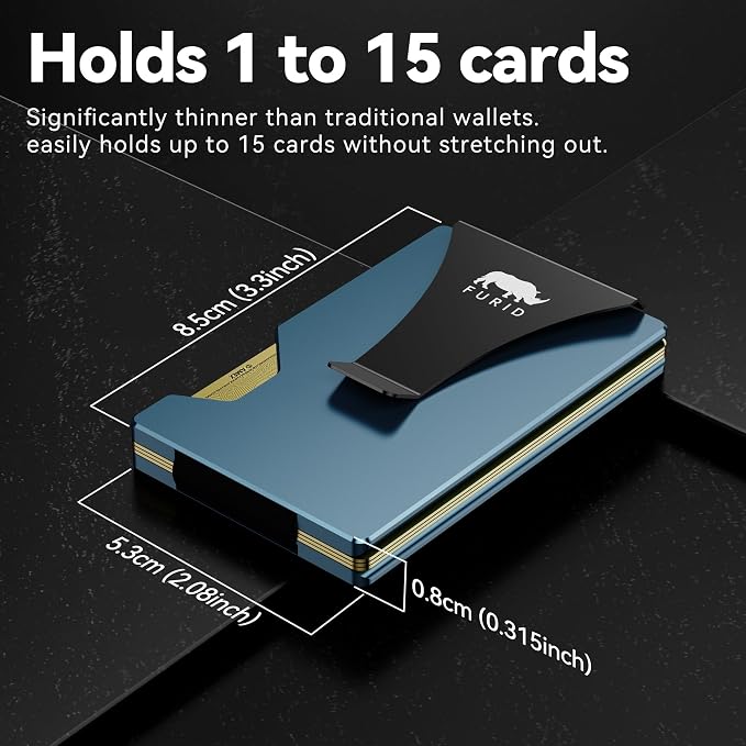 furid Minimalist Card Wallet for Men Slim: Rfid Metal Wallet with Money Clip Credit Card Holder - Gift for Man Husband at Brithday Stocking Stuffers