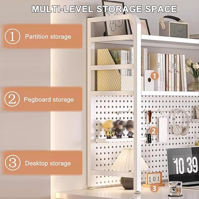 Standing Desk Shelf Desk Shelf Organizer, Countertop Hutch Bookcase Organizer, Desktop Bookcase Bookshelf Desk Hutch, Home Decor, Load Bearing Capacity 50 kg/110 lbs(White,55*68*20cm/22*27*8in)