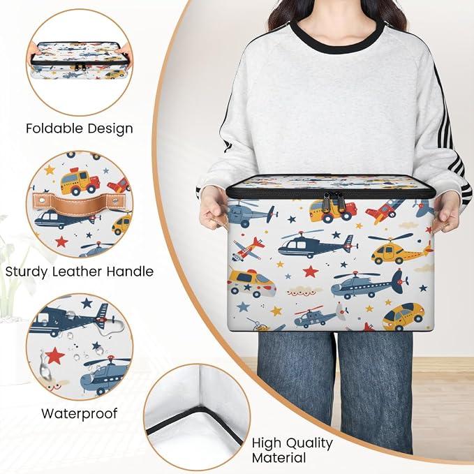 Aircraft Storage Basket for Bedroom Kitchen Bathroom Storage Bins with Lids Collapsible Toy Cube Storage Organizer for Kid Teen Women Men