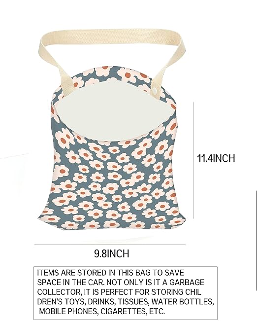 Car Garbage Can, Car Trash Bag, Car Garbage Bag, Hanging Car Trash Can for Car Accessories, Vehicle, Travelling, Camping, Cute Car Back Seat Organizer, Cute Grey Flowers