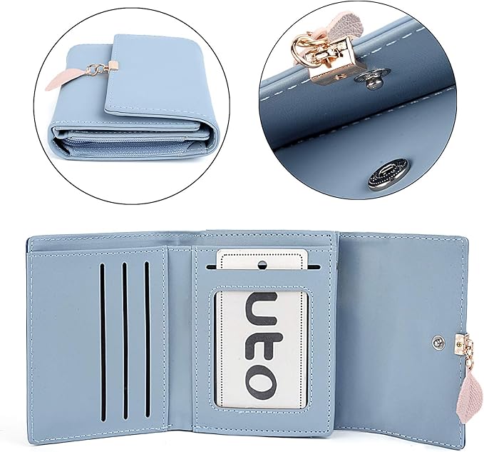 UTO RFID Wallet for Women PU Leather Leaf Pendant Card Holder Phone Checkbook Organizer Zipper Coin Purse | Leaf Pendant, Card Holder, Phone, Checkbook, Organizer, Zipper