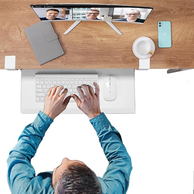ETHU Keyboard Tray Under Desk, 19.7" X 12.2" Small Size C Clamp Keyboard Drawer Under Desk, Computer Keyboard Stand Slide Pull Out, Ergonomic Keyboard Tray for Home, Office(White)