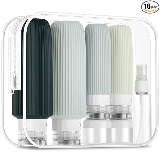 Mrsdry 16 Pack Travel Bottles for Toiletries, Large 6oz Silicone Travel Containers, Leak Proof Refillable Liquid Shampoo And Conditioner Travel Essentials