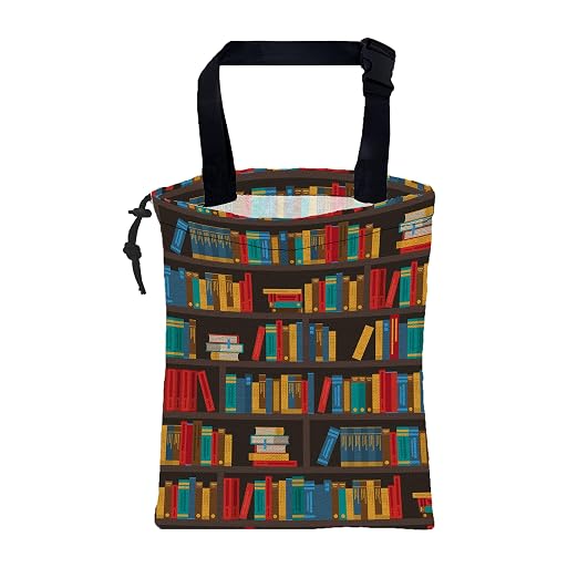 Car Garbage Bag Colorful Bookshelves Library Drawstring Car Trash Bag Hanging for Back Seat with Adjustable Buckle Canvas Vehicle Trash Can Easy-to-Install