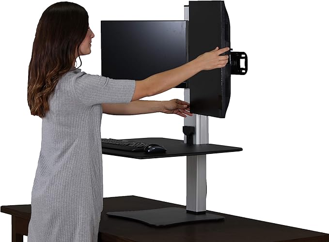 Victor Dual Monitor Electric Standing Desk Workstation, Height Adjustable Sit-Stand Converter with Dual Monitor Support, 28??x 23??Work Surface (DC450)