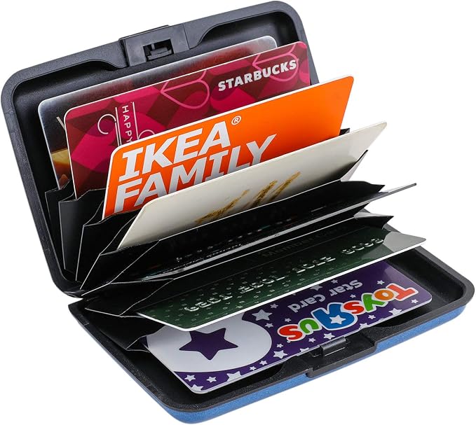 ELFISH RFID Blocking Credit Card Protector Aluminum ID Case Hard Shell Business Card Holders Metal Wallet for Men or Women (Dark blue)