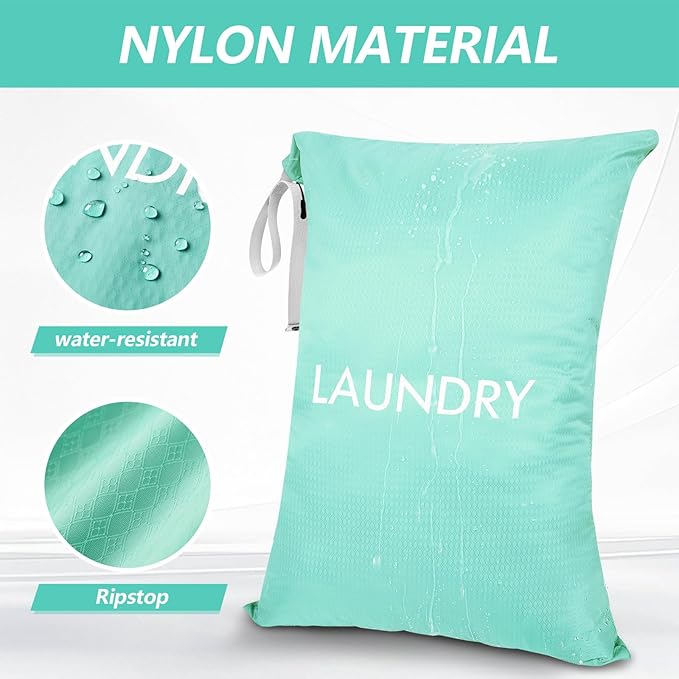 MissBoy 50L Travel Laundry Bag with Zipper, Heavy Duty & Odor-Proof Washable Nylon Sack for Dirty Clothes, Space-Saving Luggage Organizer & Dorm Room Essential for College Girls, Blue