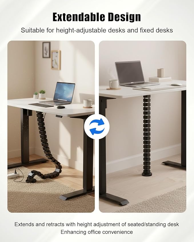 Under Desk Vertebrae Cable Management Fit for Sit Stand Desk, Chain Raceway Cable Management, Magnetic Flexible Wire Spine Adjustable Length, Black
