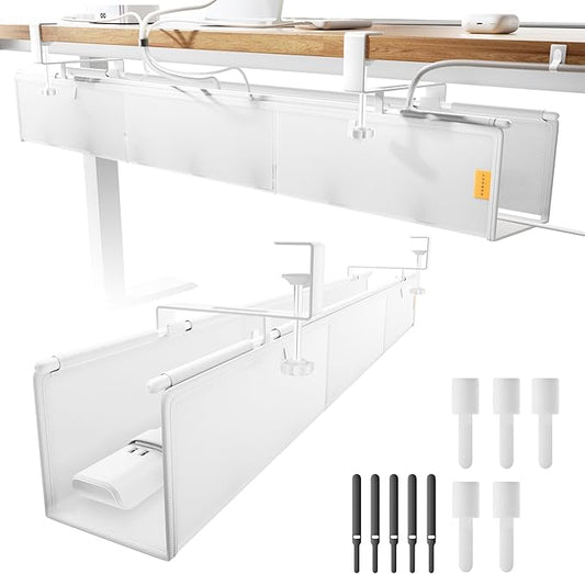 Under Desk Cable Management Tray No Drill, Cable Ties Included, Eco-Friendly Canvas Material, Mesh Design for Heat Dissipation, Cable Organizer/Storage for Standing Desk(39inch, White)