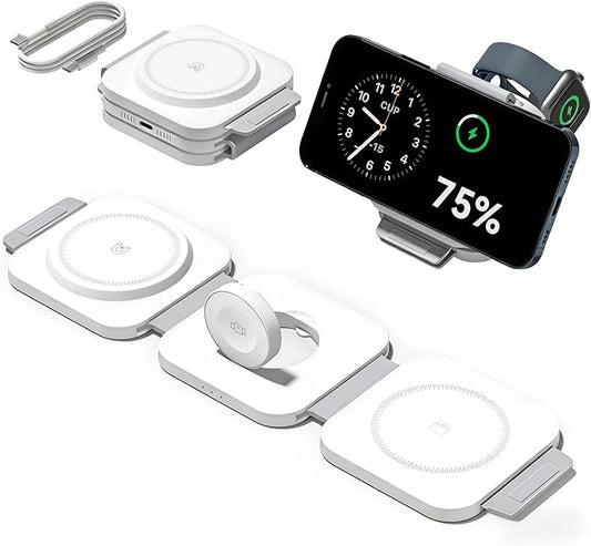3 in 1 Charging Station for Apple Multiple Devices, Foldable Magnetic Fast Wireless Charger Dock, Travel Charging Pad for iPhone 17 16 15 14 13 12 Pro Max Plus Apple Watch Series & AirPods 4/3/2/Pro