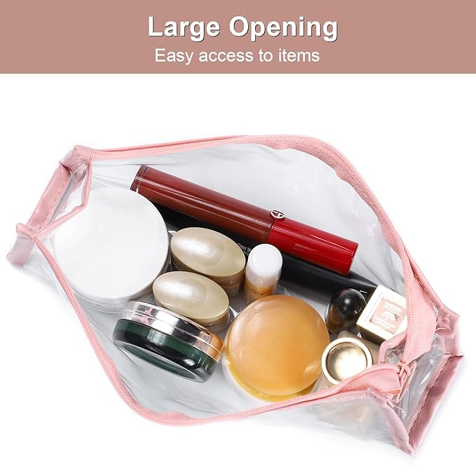 Etercycle TSA Approved Toiletry Bag, Clear Pouches with Zipper for Traveling, Samll Clear Makeup Bags Cosmetic Bag Pencil Bag for Home Storage Organizing, Office, Vacation, Travel (Pink)