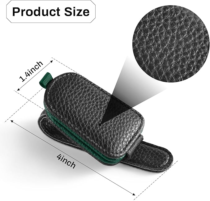 SINGARO Sunglasses Holder for Car, Leather Magnetic Buckle Sun Visor Sunglass Clip, Ticket Card Storage Glasses Clip, Car Interior Accessories for Men and Women（2PCS Black-Green）