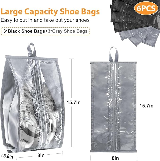 Shoe Bags for Traveling 6 Pack - Random Color Waterproof Shoe Storage Organizer with Durable Zippers, Lightweight Portable Shoe Bags for Travel, Cruise, Gym