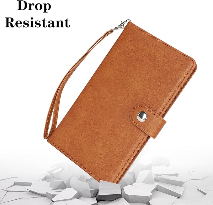Passport Holder for Travel Essentials, RFID Blocking PU Leather Wallet Cover with Wristlet Strap Magnetic Closure Passport Book Holders Case for Women and Men, Brown