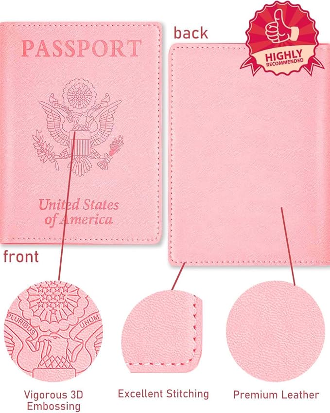 Sizobi Leather Passport Holder Covers, Passport Holder for Travel Women, RFID Blocking Wallet Case, International Travel Must Haves Travel Accessories for Women Men,Cruise Ship Essentials Gifts, Pink