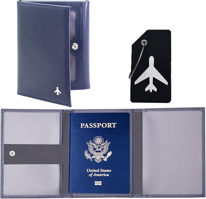 Pilot Wallet Passport Holder RFID Blocking Nappa Leather Travel Wallet, Stylish Travel Companion for Aviation Professionals (Blue)