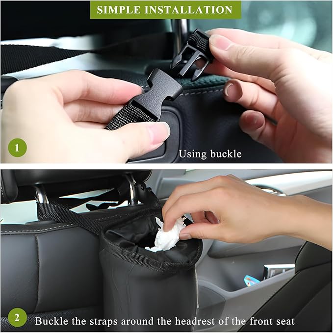 2 PCS Car Trash Bag, Large Capacity Washable Oxford Back Seat Hanging Bag with Elastic Opening, Auto Headrest Waterproof Trash Garbage Can for Outdoor Traveling Home Use