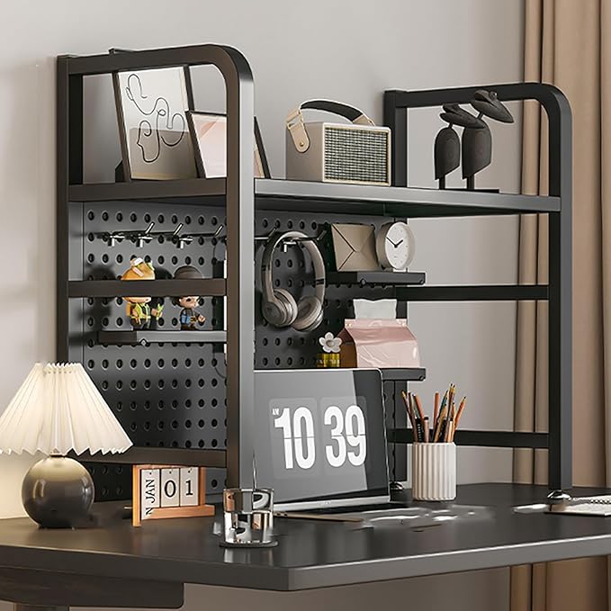 Desk Extender, Desk Organizer Shelf, Peg Doard Display Stan, Load Bearing Capacity 50kg/110lb, Desk Extender Pegboard Workstation, for Table Accessories(Black,55x68x20cm/22x27x8in)