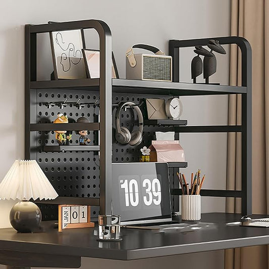 Desk Extender, Desk Organizer Shelf, Peg Doard Display Stan, Load Bearing Capacity 50kg/110lb, Desk Extender Pegboard Workstation, for Table Accessories(Black,55x68x20cm/22x27x8in)