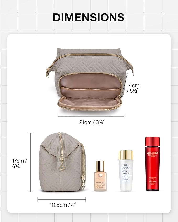 BAGSMART Travel Makeup Bag, Cosmetic Bag Small Make Up Organizer Case,Wide-open Pouch for Women Purse for Toiletries Accessories Brushes,Large Tranquil Gray